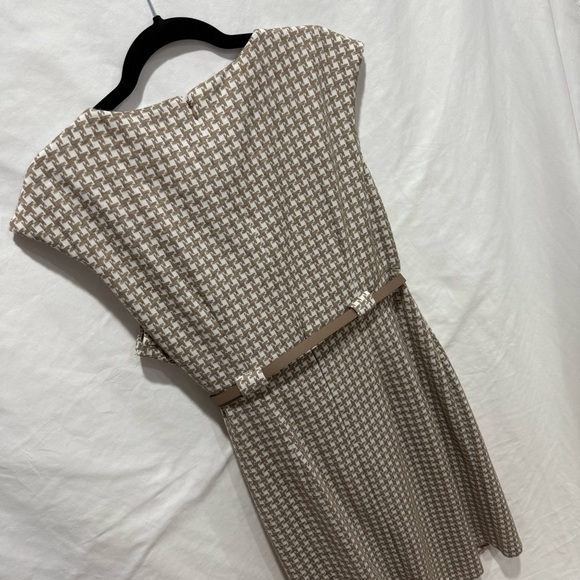 Dressbarn Houndstooth Belted Midi Dress 16 Career Workwear Neutral Office Midi - Picture 12 of 14